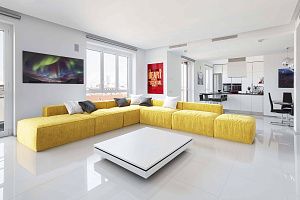 Желтый угловой диван Фри с подушками от Gliver