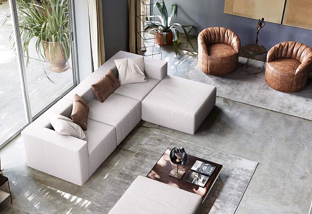 Бескаркасный диван Драм белого цвета в гостиной