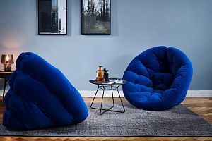 Яркое синее кресло Оустер из велюра, любой цвет и ткань на заказ 