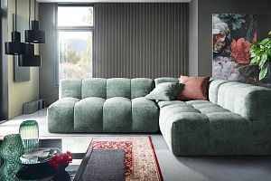 Угловой диван Квадро с подушками, зеленый диван в гостиную, российский производитель