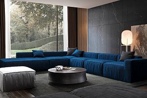 Синий бескаркасный диван Фри для загородного дома