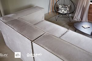 Дачный ответ, Кухня-гостиная вечного лета, Диваны Gliver, серый диван Драм с кантом