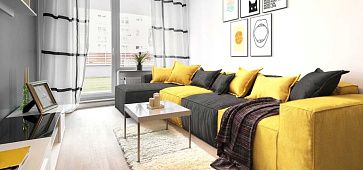 Серый диван в интерьере-18, Диван Фри с подушками