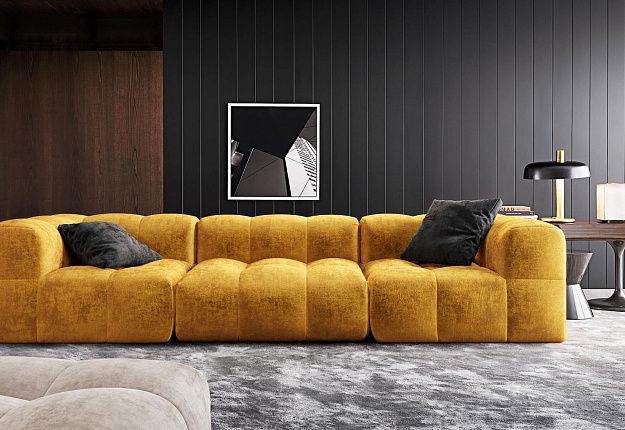 Яркий желтый бескаркасный диван Квадро из антивандальной ткани
