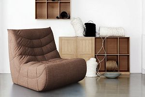 Коричневое бескаркасное кресло Смайл из рогожки 