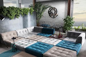 Диван для кальянных Гоа, бескаркасный диван в любой ткани и цвете