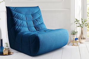 Синее бескаркасное кресло смайл из велюра от Gliver