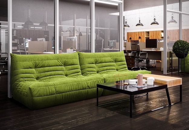 Офисный диван ДеФранс в зеленом цвете в зоне ожидания