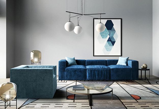 Бескаркасный синий диван Фри для гостиной
