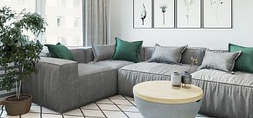 Серый диван в интерьере-22, современный мягкий диван Фри