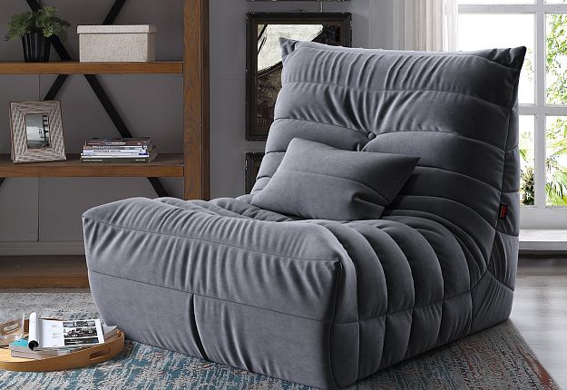 Серое кресло ДеФранс с подушкой, бескаркасное кресло, мягкое кресло, не мешок