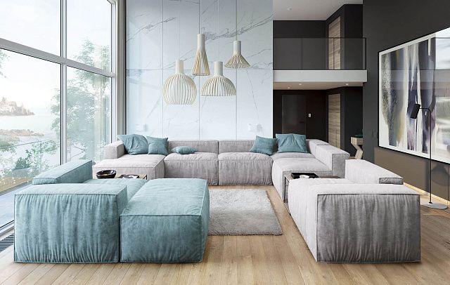 Бирюзовый диван в интерьере-17, Бирюзовый модульный диван Фри в интерьере 