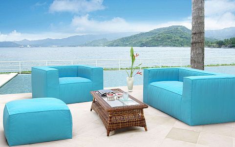 Бирюзовый диван в интерьере-6, Яркий диван Фри для дачи
