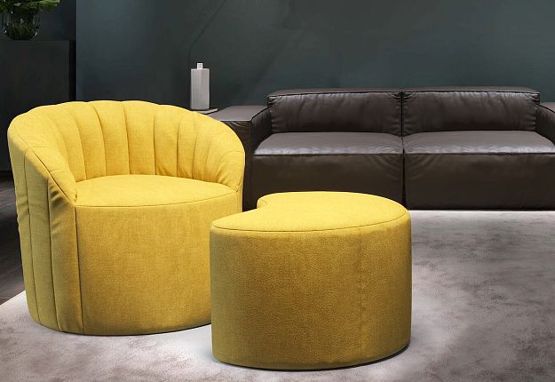 Желтое бескаркасное кресло Шелл из велюра 