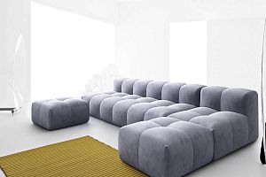 Серый бескаркасный диван Квадро с пуфом, большой диван в гостиную, на заказ любого цвета и формы