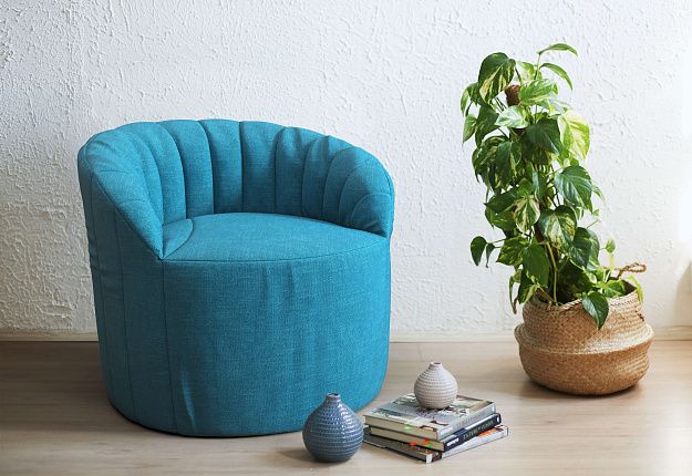 Голубое мягкое бескаркасное кресло Шелл