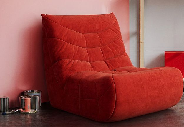 Красное бескаркасное кресло Смайл из велюра от Gliver