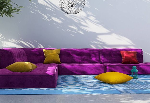 Бескаркасный модульный диван Гоа ярко-розового цвета от Gliver со спальным местом