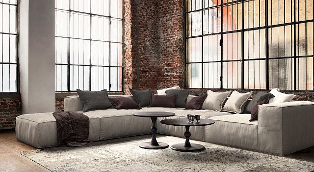 Бежевый диван в интерьере-28, диван Фри Лаунж в интерьере лофт