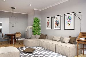 Бежевый бескаркасный диван Фри с подушками для гостиной 