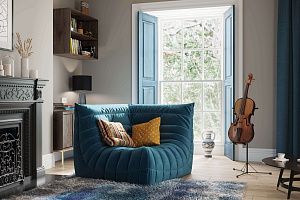 Угловое кресло ДеФранс из велюра цвета морской волны, легкое, современное кресло в гостиную