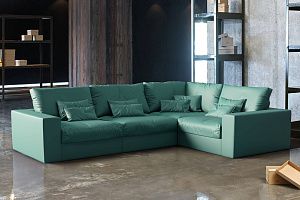 Большой бескаркасный диван Элизиум зеленого цвета из экокожи