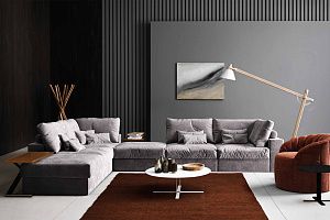 Диван Элизиум серого цвета в интерьере гостиной