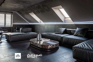 Дачный ответ, Мансарда в параллельной реальности, Диваны Gliver, Черный диван Фри от Gliver 