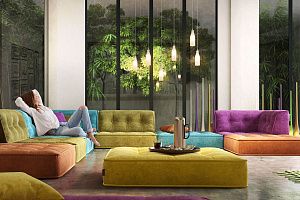 Модульный диван Гоа на заказ, желтый, оранжевый фиолетовый, разноцветный