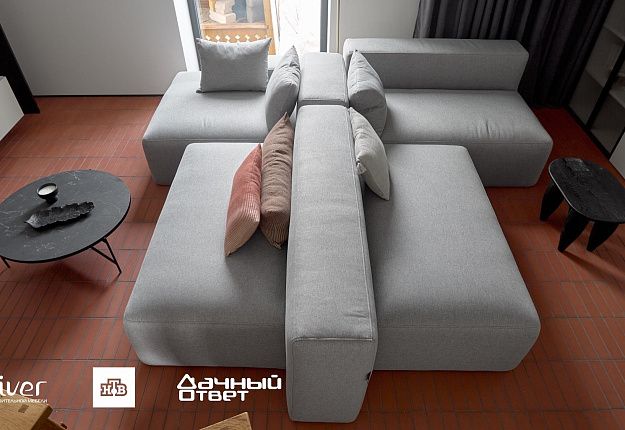 Дачный ответ, Кухня-гостиная и сельский минимализм, диваны Gliver, Серый диван Драм от Gliver 