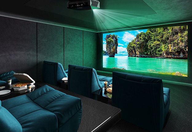 Кресло ДеИтали в домашнем кинотеатре, бескаркасные диваны и кресла зеленого цвета